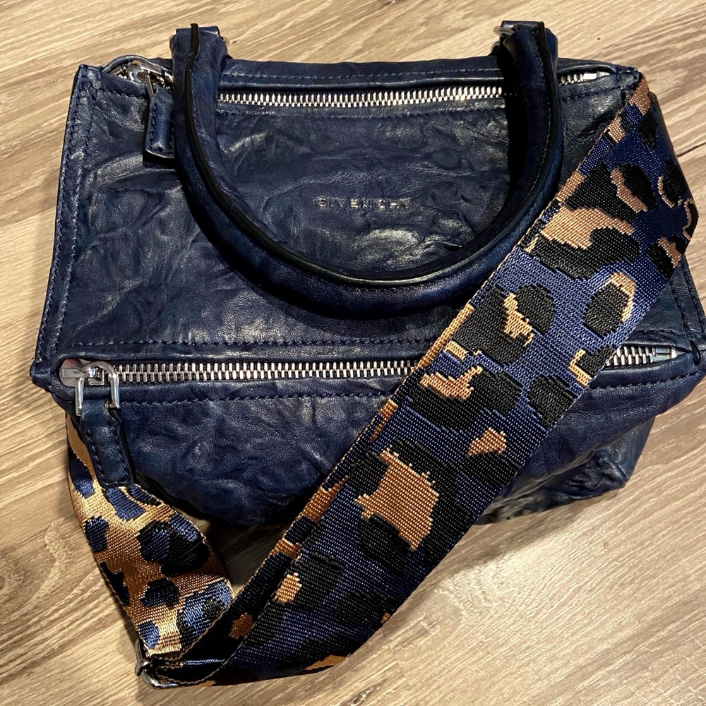Givenchy Small Pandora Bag in Blue Distressed Goatskin Leather – Silver Hardware